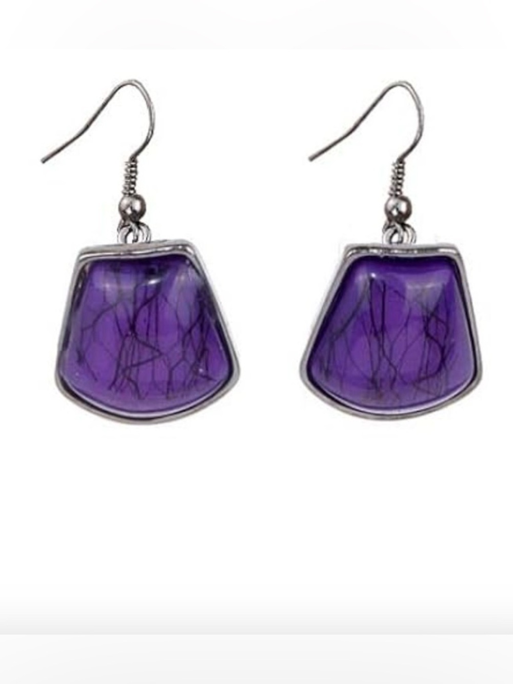 Purple Dangle Earrings - Silver Frame 4 CM